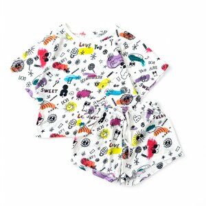Girls - Brand New! 100% Cotton Printed Crop Boxy Tee and Short Set